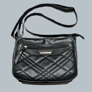 Shoulder Bag Black Pockets Zippers Adjustable Strap Women's Purse Faux Leather